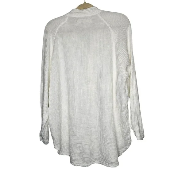 We The Free People Tunic Top XS White Long Sleeve Button Frayed Gauzy Oversized - Picture 2 of 10